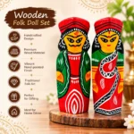 Handcrafted Tribal King & Queen Wooden Figurine Set 9 Inch | Traditional Indian Folk Art Couple Statue for Home Décor, Tabletop & Gifting - Image 2