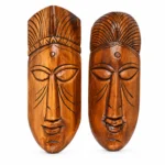 Handcrafted Wooden 9 inch Tribal Face Mask Set of 2 | Traditional Ethnic Wall Hanging Décor for Home, Living Room, Office & Gifting