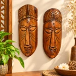 Handcrafted Wooden 9 inch Tribal Face Mask Set of 2 | Traditional Ethnic Wall Hanging Décor for Home, Living Room, Office & Gifting - Image 3