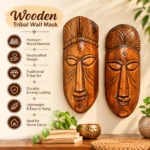 Handcrafted Wooden 9 inch Tribal Face Mask Set of 2 | Traditional Ethnic Wall Hanging Décor for Home, Living Room, Office & Gifting - Image 2