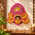 Paper Mache Maa Durga Face Mask with Pink and Golden Traditional Handcrafted Goddess Face Wall Hanging - Image 2