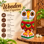 Handcrafted Wooden Owl Statue 10 Inch | Colorful Traditional Tribal Folk Art Bird Figurine for Home Décor, Tabletop, Shelf & Gifting - Image 3