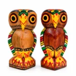 Handcrafted Wooden Owl Figurine Set of 2 | Colorful Tribal Folk Art Bird Statue for Home Décor, Tabletop, Shelf & Gifting