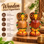 Handcrafted Wooden Owl Figurine Set of 2 | Colorful Tribal Folk Art Bird Statue for Home Décor, Tabletop, Shelf & Gifting - Image 3