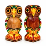 Handcrafted 5 inch Wooden Owl Figurine Set of 2 | Colorful Tribal Folk Art Owl Statue for Home Décor, Tabletop, Shelf & Gifting