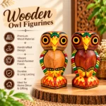 Handcrafted 5 inch Wooden Owl Figurine Set of 2 | Colorful Tribal Folk Art Owl Statue for Home Décor, Tabletop, Shelf & Gifting - Image 3