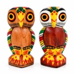 Handcrafted 6 inch Wooden Owl Figurine Set of 2 | Colorful Tribal Folk Art Owl Statue for Home Décor, Tabletop, Shelf & Gifting