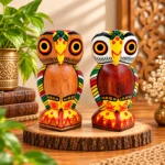 Handcrafted 6 inch Wooden Owl Figurine Set of 2 | Colorful Tribal Folk Art Owl Statue for Home Décor, Tabletop, Shelf & Gifting - Image 3