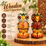 Handcrafted 7 inch Wooden Owl Figurine Set of 2 | Colorful Tribal Folk Art Owl Statue for Home Décor, Tabletop, Shelf & Gifting - Image 2