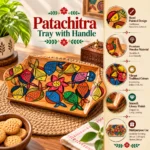 Patachitra Wooden Small Tray with Handle Handcrafted Fish Motif Decorative Serving Tray for Tea Snacks Home Office Table Décor(Size--27X16 cm) - Image 3