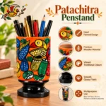 Pattachitra Wooden Pen Holder Hand Painted with Colorful Fish Folk Art Design (Size-12X6 cm) - Image 3