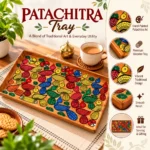 Pattachitra Big Wooden Serving Tray Hand Painted with Colorful Bird Folk Art Design (Size-38X22cm) - Image 2