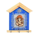 Teracota Wall Key Hanger Ganesha Design with 3 Metal Hooks | (17X15 cm) Ganpati Wall Mounted Key Holder for Home Entrance, Pooja Room, Mandir & Office Décor