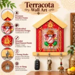 Teracota Wall Key Hanger Ganesha Design with 3 Metal Hooks | 17X15 cm Red Ganpati Wall Mounted Key Holder for Home Entrance, Pooja Room, Mandir & Office Décor - Image 2