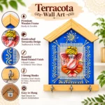 Teracota Wall Key Hanger Ganesha Design with 3 Metal Hooks | 17X15 cm Blue Ganpati Wall Mounted Key Holder for Home Entrance, Pooja Room, Mandir and Office Décor - Image 3