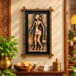 Terracota Shakuntala Wall Hanging with Wooden Frame, Ethnic Indian Wall Decor (28X44 cm) - Image 2
