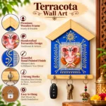 Teracota Wall Key Hanger Ganesha Design with 3 Metal Hooks | Ganpati Wall Mounted Key Holder for Home Entrance, Pooja Room, Mandir & Office Décor (17X15 cm) - Image 2