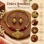 Choker Drum Necklace Set for Women, Antique Gold Finish Traditional Beaded Choker with Red Beads and Matching Drop Earrings, Ethnic Jewellery for Wedding and Festive Wear - Image 2