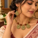 Pearl Drop Rudraksha Choker Necklace Set for Women, Antique Gold Finish Traditional Jewellery with Matching Earrings for Festive, Wedding and Party Wear - Image 2
