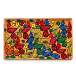 Pattachitra Big Wooden Serving Tray Hand Painted with Colorful Bird Folk Art Design (Size-38X22cm)