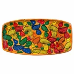 Patachitra Wooden Large Tray with Handle Handcrafted Colorful Fish Motif Decorative Serving Tray for Tea Snacks Home Dining Table Décor (Size--30X18cm)