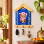 Teracota Wall Key Hanger Ganesha Design with 3 Metal Hooks | Traditional Blue Ganpati Wall Mounted Key Holder for Home Entrance, Pooja Room and Office Décor 17X15 cm - Image 2