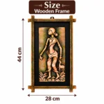Terracota Shakuntala Wall Hanging with Wooden Frame, Ethnic Indian Wall Decor (28X44 cm) - Image 3