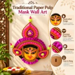 Elegant Durga Mata Face Mask with Pink Floral Sequins for Puja Room and Temple Decoration - Image 2