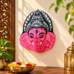 Traditional Ganesh Ji Face Wall Hanging in Pink with Artistic Black and White Crown Design - Image 3