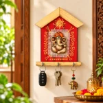Teracota Wall Key Hanger Ganesha Design with 3 Metal Hooks | Red Ganpati Wall Mounted Key Holder for Home Entrance, Pooja Room, Mandir & Office Décor (17X15 cm) - Image 3