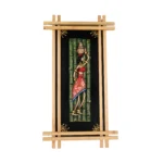 Teracota Double Cross Frame Wall Décor (Lady with Pitcher) | Traditional Indian Folk Art Wall Hanging for Living Room, Bedroom, Office and Home Decoration 9X17 cm