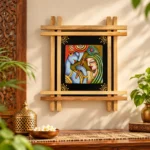 Teracota Double Cross Frame Wall Décor (Radha Krishna) | Traditional Hindu Religious Wall Art for Pooja Room, Mandir, Living Room and Home Decoration 10X10 cm - Image 4