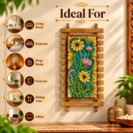 Teracota Flower Frame Wall Décor | Handmade Floral Relief Wall Art with Wooden Frame for Living Room, Bedroom, Office and Home Decoration 7X15 cm - Image 4
