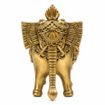 Classic Elephant Art Statue | Rich Golden Finish Decorative Accent for Table, Shelf and Home Interior 4in X 4in