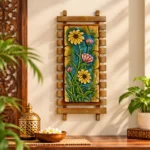 Teracota Flower Frame Wall Décor | Handmade Floral Relief Wall Art with Wooden Frame for Living Room, Bedroom, Office and Home Decoration 7X15 cm - Image 3