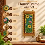 Teracota Flower Frame Wall Décor | Handmade Floral Relief Wall Art with Wooden Frame for Living Room, Bedroom, Office and Home Decoration 7X15 cm - Image 2