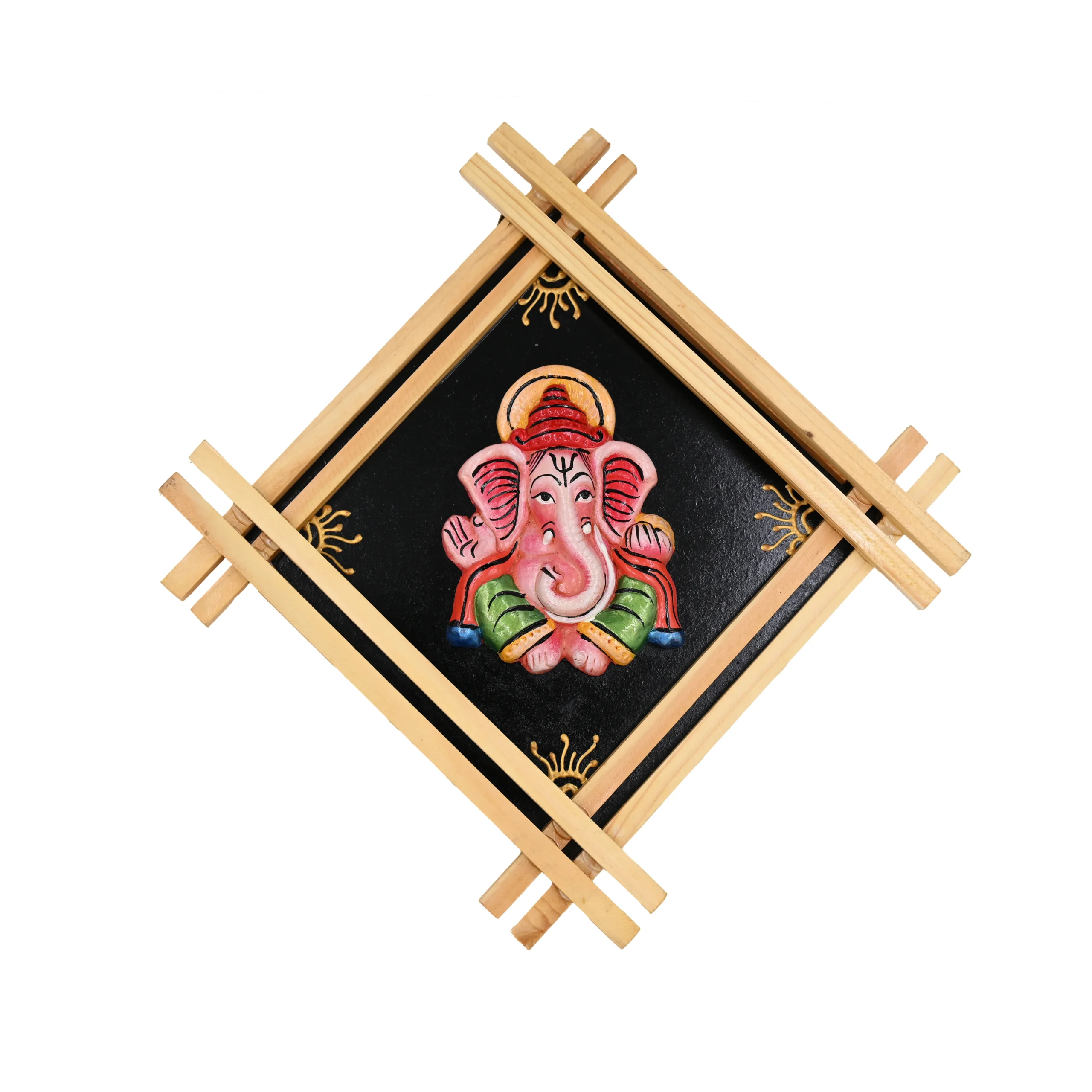 ganesh wall art Teracota Double Cross Frame Wall Décor (Ganesh Ji) | Traditional Hindu Religious Wall Art for Pooja Room, Mandir, Living Room and Home Decoration 9.5X9.5 cm - Image 1