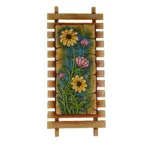Teracota Flower Frame Wall Décor | Handmade Floral Relief Wall Art with Wooden Frame for Living Room, Bedroom, Office and Home Decoration 7X15 cm