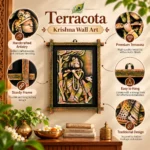 Terracota Lord Krishna Artwork with Cow, Traditional Indian Home Wall Decoration,28X44 cm - Image 3