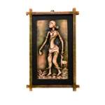 Terracota Shakuntala Wall Hanging with Wooden Frame, Ethnic Indian Wall Decor (28X44 cm)