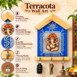 Teracota Wall Key Hanger Ganesha Design with 3 Metal Hooks | (17X15 cm) Ganpati Wall Mounted Key Holder for Home Entrance, Pooja Room, Mandir & Office Décor - Image 2