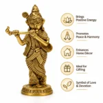 Ornamental Golden Flute Playing Krishna Murti for Festive Decoration ,3in - Image 3