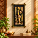 Handmade Terracota Mother and Child Wall Hanging with Wooden Frame, Ethnic Home Decor,28X44 cm - Image 4