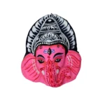 Traditional Ganesh Ji Face Wall Hanging in Pink with Artistic Black and White Crown Design
