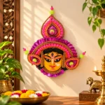 Elegant Durga Mata Face Mask with Pink Floral Sequins for Puja Room and Temple Decoration - Image 3