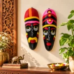 Black Tribal Face Mask Pair with Vibrant Patterns - Image 2