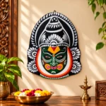 Traditional Indian Face Wall Mask with Green and Black Artwork - Image 3