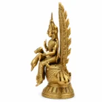 Royal Golden Saraswati Sculpture with Decorative Halo and Swan Showpiece with Intricate Wing Patterns, 5in X 4in - Image 4
