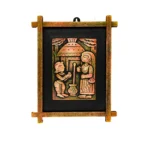 Terracota Krishna Yashoda Wall Art with Wooden Frame for Home Decor (25X30 cm)