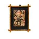 Terracota Krishna Yashoda Wall Art with Wooden Frame for Home Decor (25X30 cm)